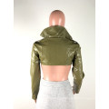 L99498 Women Winter Long Sleeve Casual Leather Short Crop Jacket